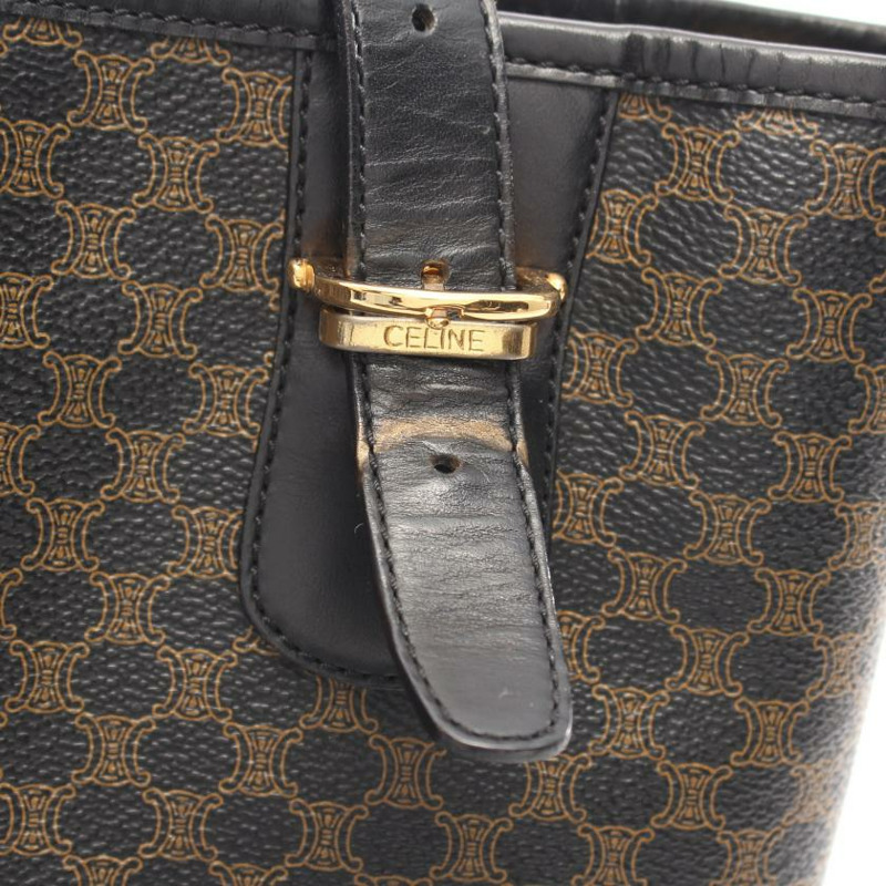 【日本直送】 中古CELINE 9成新  Macadam 手提包 PVC 真皮 黑色 深棕色-6