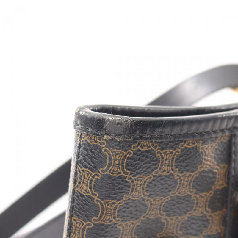 【日本直送】 中古CELINE 9成新  Macadam 手提包 PVC 真皮 黑色 深棕色-7