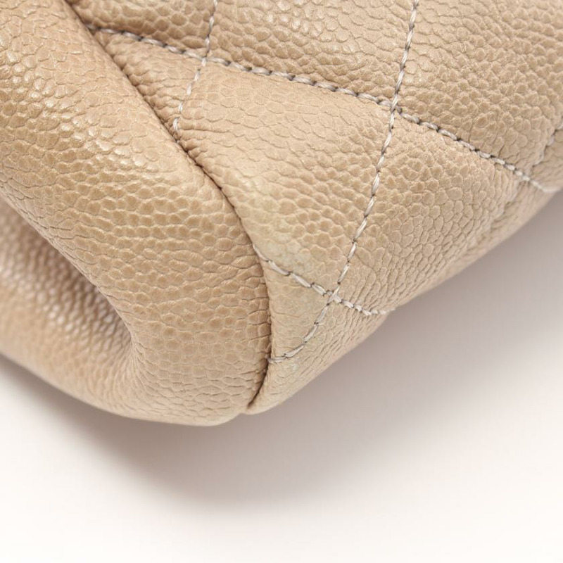 【日本直送】 中古CHANEL 9成新  菱格紋 鏈條肩包 荔枝紋皮 灰米色 銀色五金-4