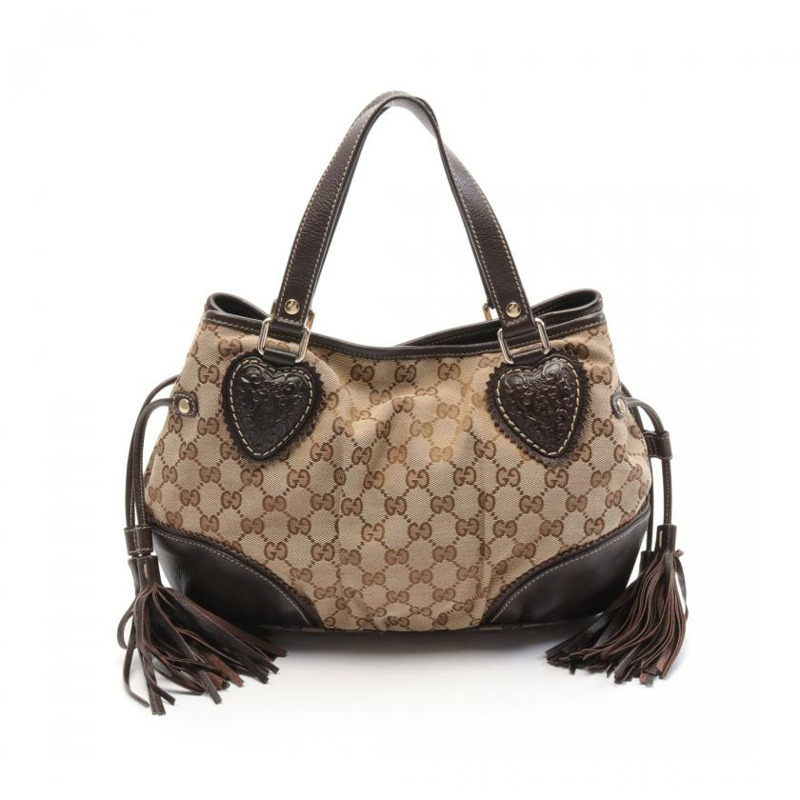 【日本直送】 中古GUCCI 9成新  Crest GG帆布 手提包托特包 真皮 米色 棕色 深棕色-0