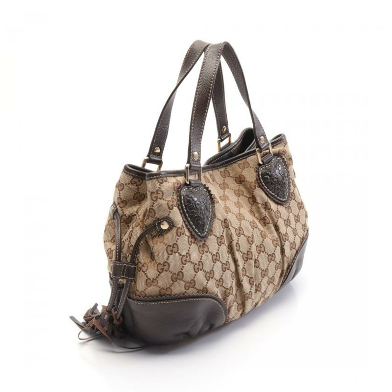 【日本直送】 中古GUCCI 9成新  Crest GG帆布 手提包托特包 真皮 米色 棕色 深棕色-1