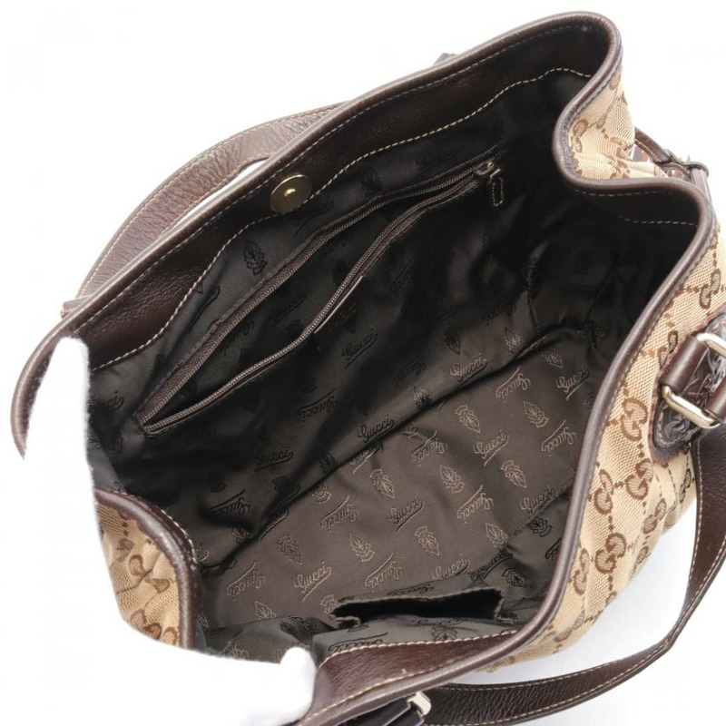 【日本直送】 中古GUCCI 9成新  Crest GG帆布 手提包托特包 真皮 米色 棕色 深棕色-2