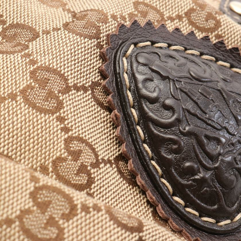 【日本直送】 中古GUCCI 9成新  Crest GG帆布 手提包托特包 真皮 米色 棕色 深棕色-6