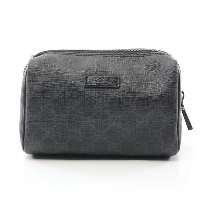 【日本直送】 中古GUCCI 9成新  雙G SUPREME 化妝包 PVC 真皮 黑色-0