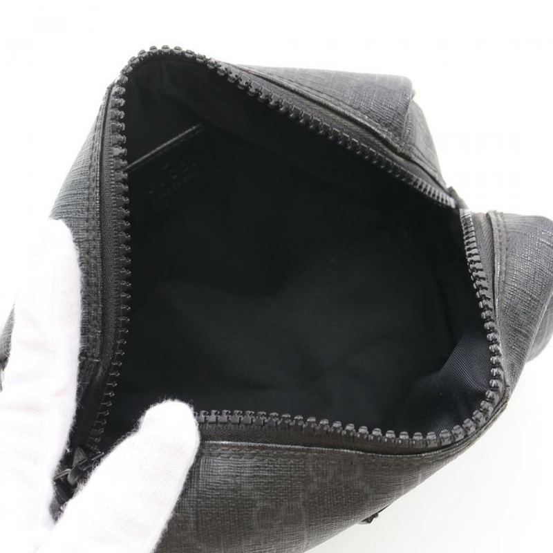 【日本直送】 中古GUCCI 9成新  雙G SUPREME 化妝包 PVC 真皮 黑色-2