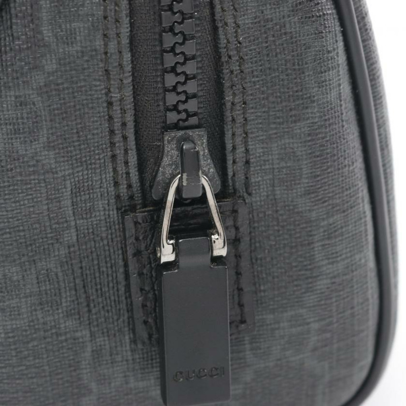 【日本直送】 中古GUCCI 9成新  雙G SUPREME 化妝包 PVC 真皮 黑色-4
