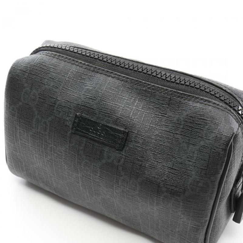 【日本直送】 中古GUCCI 9成新  雙G SUPREME 化妝包 PVC 真皮 黑色-5