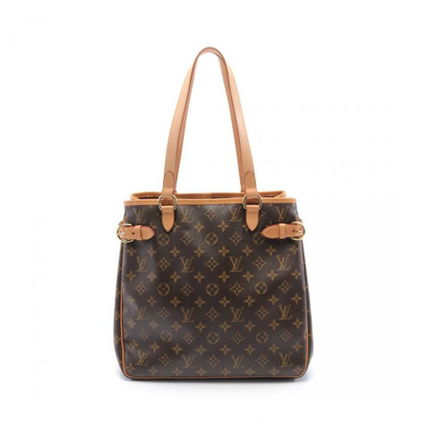 【日本直送】 中古LOUIS VUITTON 9成新 Batignolles Vertical 老花肩包 托特包 PVC 真皮 棕色