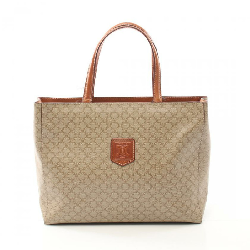 【日本直送】 中古CELINE 9成新  Macadam 手提包 PVC 真皮 米色 棕色-0