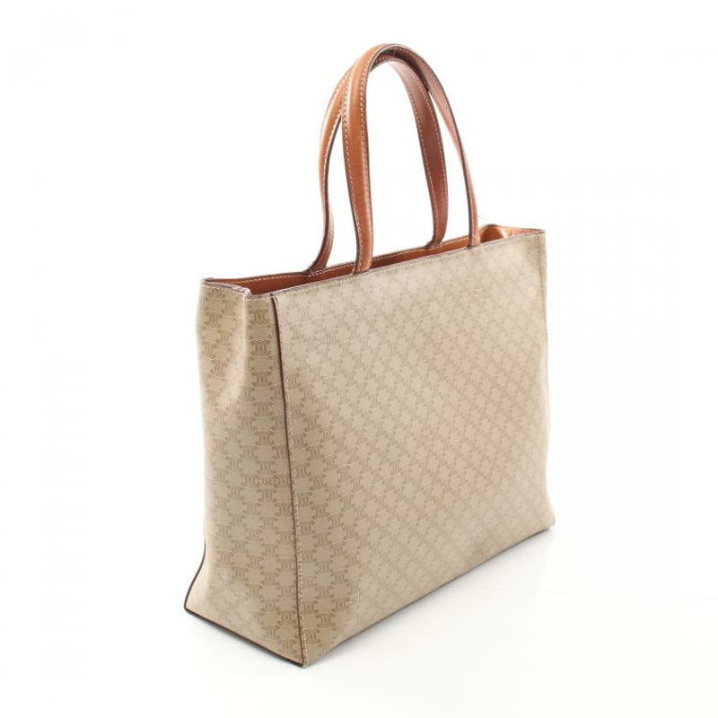 【日本直送】 中古CELINE 9成新  Macadam 手提包 PVC 真皮 米色 棕色-1