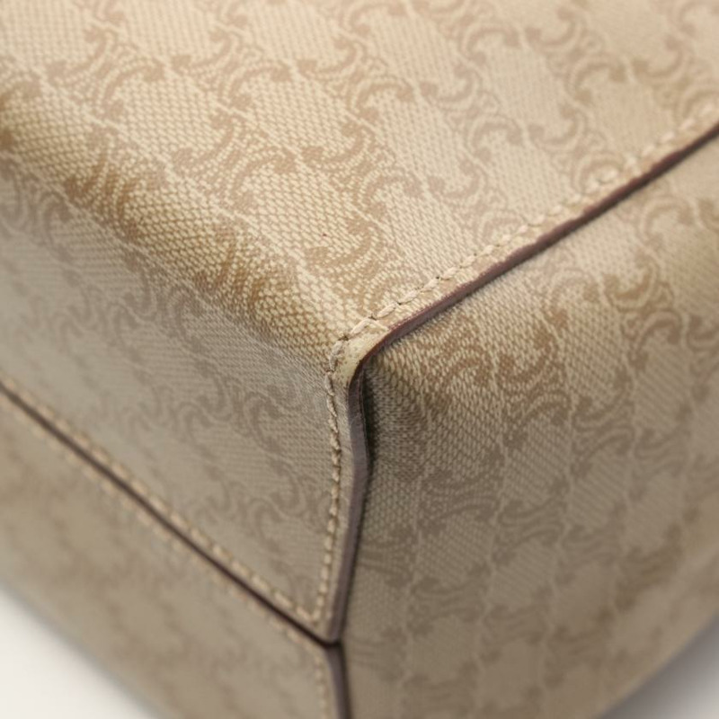【日本直送】 中古CELINE 9成新  Macadam 手提包 PVC 真皮 米色 棕色-4
