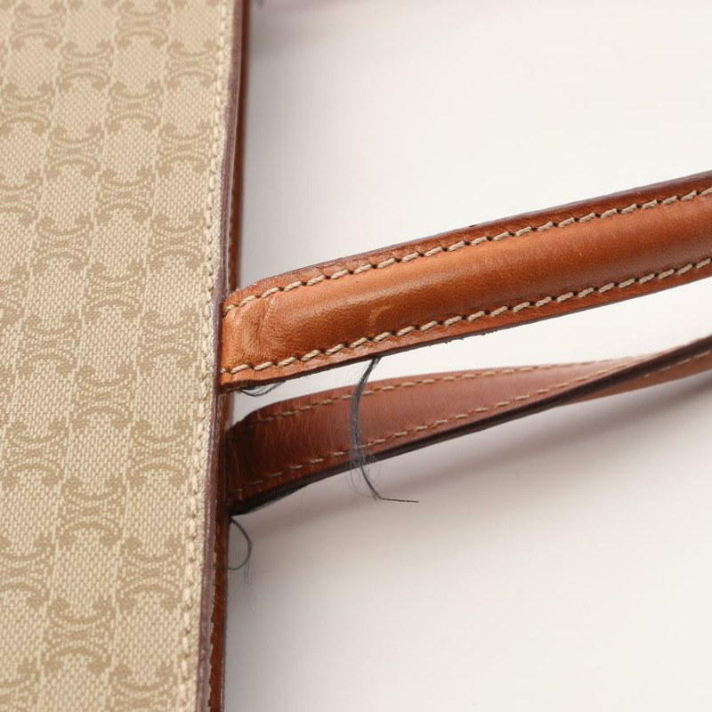 【日本直送】 中古CELINE 9成新  Macadam 手提包 PVC 真皮 米色 棕色-5