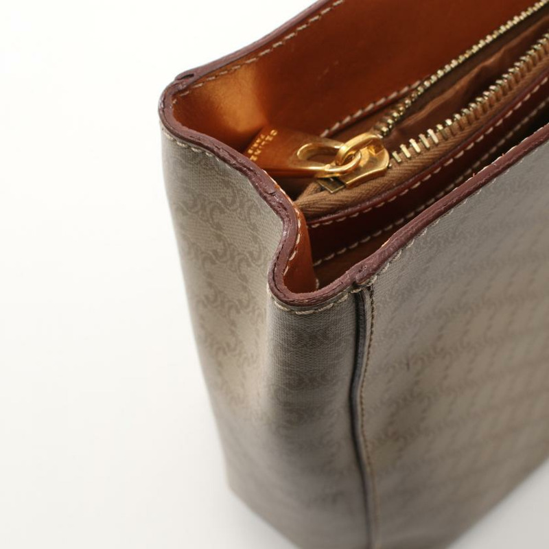 【日本直送】 中古CELINE 9成新  Macadam 手提包 PVC 真皮 米色 棕色-7