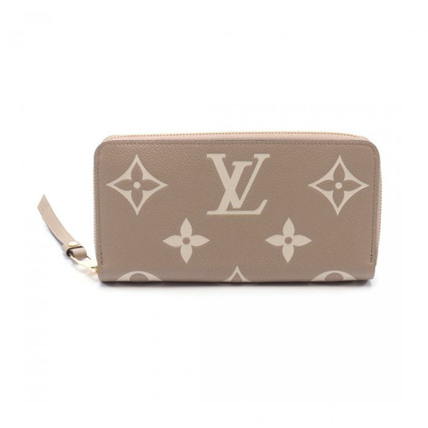 【日本直送】中古LOUIS VUITTON[A]雙色老花empreinte壓花浮雕 圓角拉鍊長款真皮錢包 灰米色 象牙白