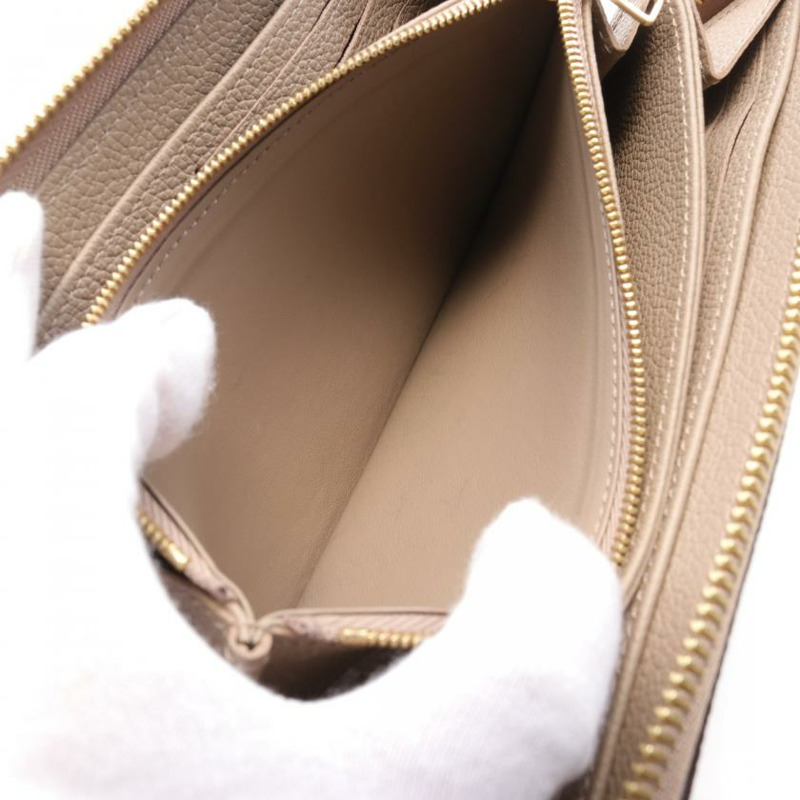 【日本直送】中古LOUIS VUITTON[A]雙色老花empreinte壓花浮雕 圓角拉鍊長款真皮錢包 灰米色 象牙白-4