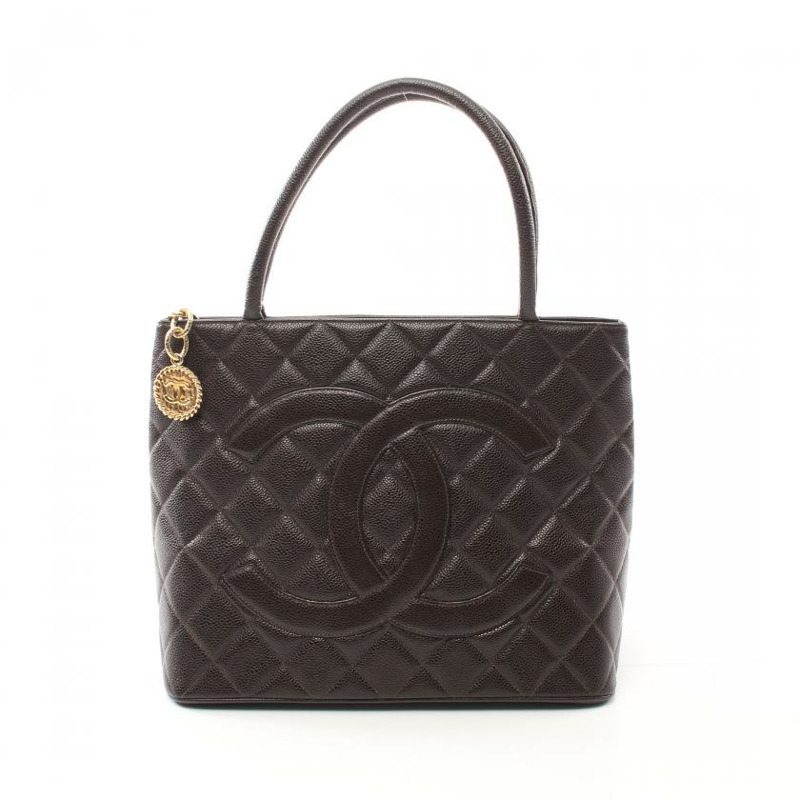 【日本直送】中古CHANEL[B]再版 手提包 托特包 荔枝紋皮 深棕色 金色五金-0