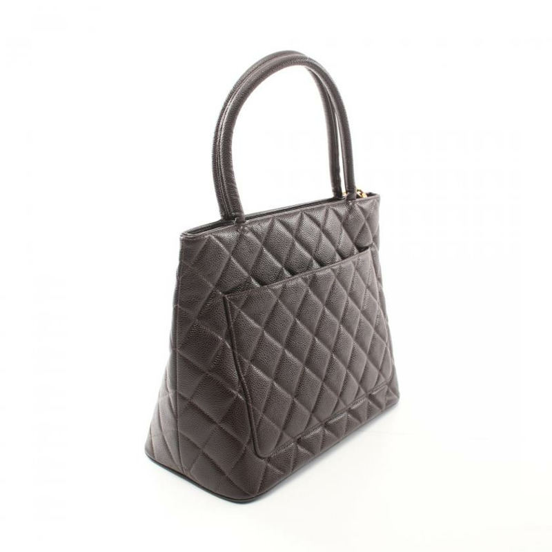 【日本直送】中古CHANEL[B]再版 手提包 托特包 荔枝紋皮 深棕色 金色五金-1