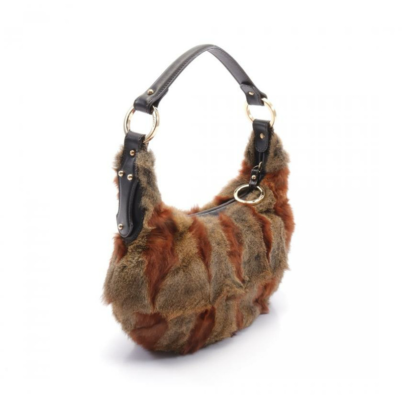 【日本直送】中古FENDI[B]手提包 毛絨 真皮 棕灰色 淺棕色 深棕色-1