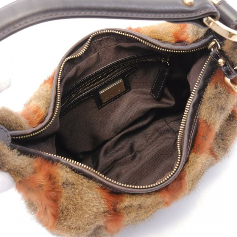 【日本直送】中古FENDI[B]手提包 毛絨 真皮 棕灰色 淺棕色 深棕色-2