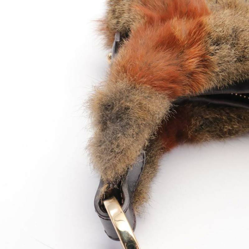 【日本直送】中古FENDI[B]手提包 毛絨 真皮 棕灰色 淺棕色 深棕色-4