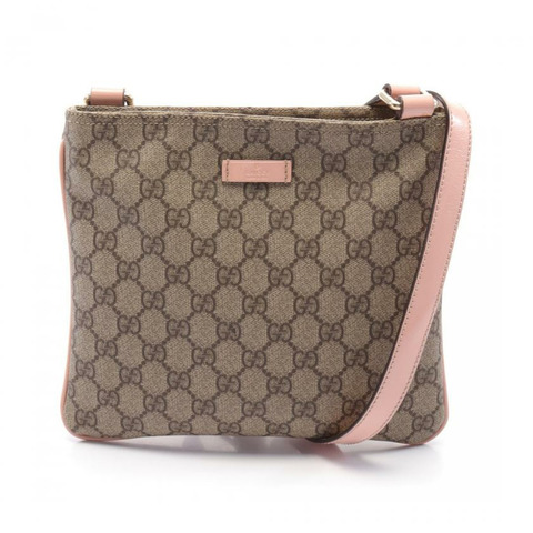 【日本直送】中古GUCCI[B]雙G SUPREME 肩包 PVC 釉面皮 米色 粉色