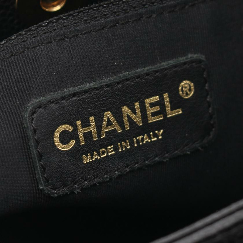 【日本直送】中古CHANEL[B]菱格紋 PST 鏈條肩包 托特包 荔枝紋皮 黑色 金色五金-3