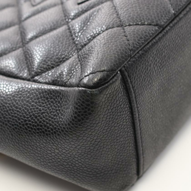 【日本直送】中古CHANEL[B]菱格紋 PST 鏈條肩包 托特包 荔枝紋皮 黑色 金色五金-4