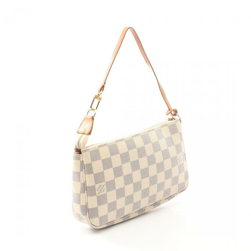 【日本直送】中古LOUIS VUITTON[B]Pochette Accessoires  白色棋盤格 手提包 PVC 真皮 白色-1