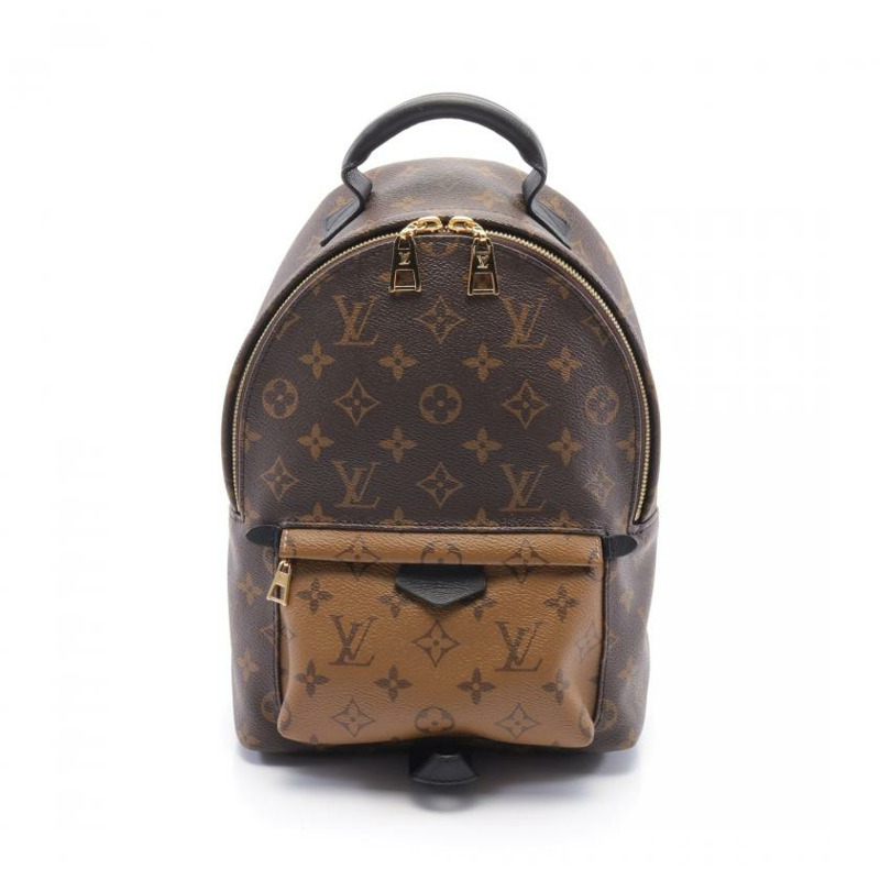 【日本直送】中古LOUIS VUITTON[AB]Palm Springs Backpack PM  老花Reverse 雙肩包PVC 真皮 棕色 米色-0
