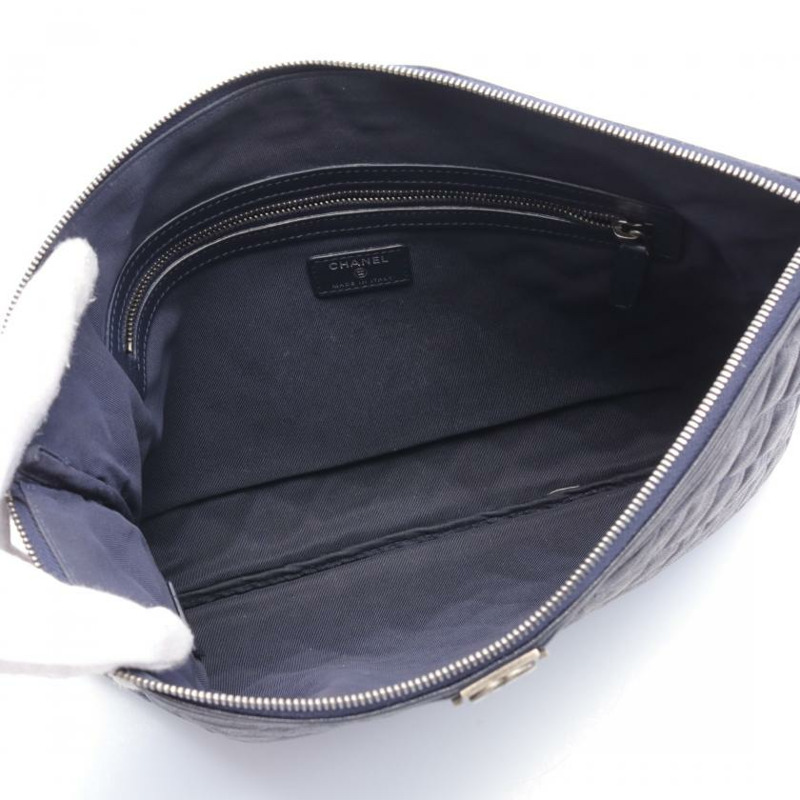 【日本直送】中古CHANEL[B]BOY CHANEL 手包 軟荔枝紋皮 海軍藍 做舊銀色五金-2