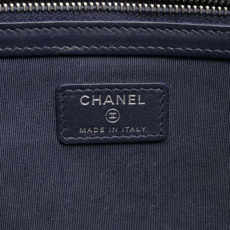 【日本直送】中古CHANEL[B]BOY CHANEL 手包 軟荔枝紋皮 海軍藍 做舊銀色五金-3