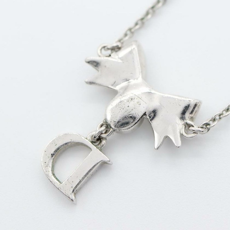 【日本直送】中古Christian Dior[B]DLogo 蝴蝶結 項鍊 萊茵石 銀色 透明-1