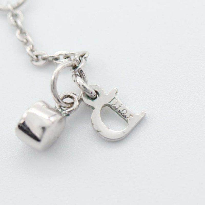 【日本直送】中古Christian Dior[B]DLogo 蝴蝶結 項鍊 萊茵石 銀色 透明-3