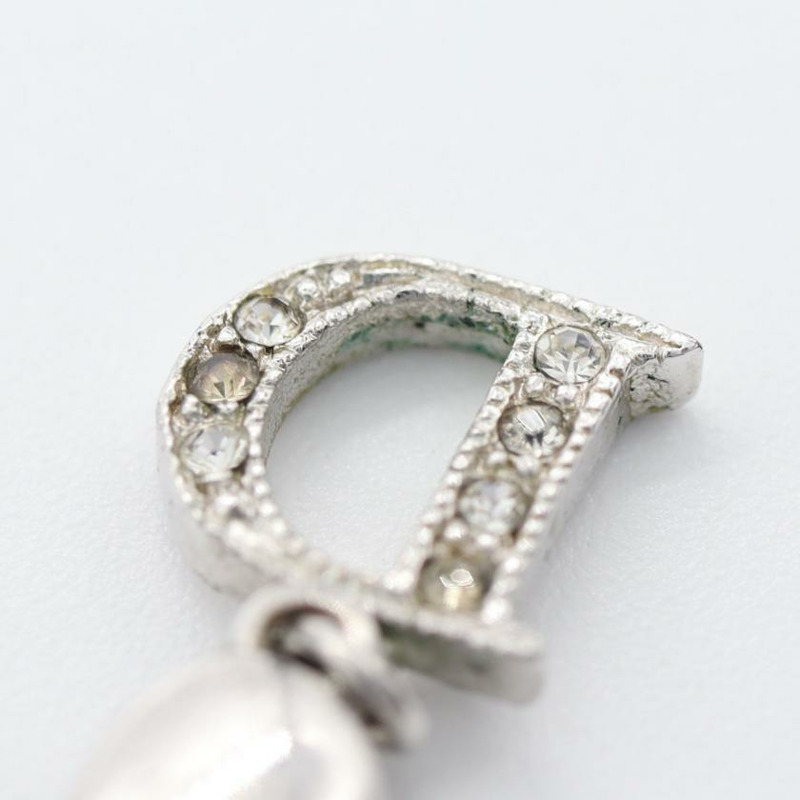 【日本直送】中古Christian Dior[B]DLogo 蝴蝶結 項鍊 萊茵石 銀色 透明-5