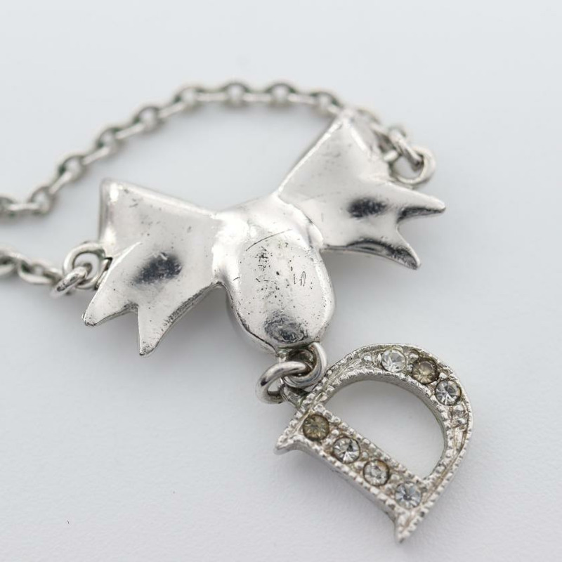 【日本直送】中古Christian Dior[B]DLogo 蝴蝶結 項鍊 萊茵石 銀色 透明-6