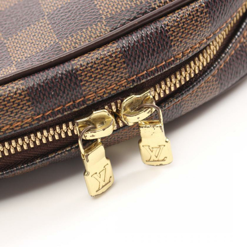 【日本直送】中古LOUIS VUITTON[B]Lpanema GM  烏黑色棋盤格 肩包 PVC 真皮 棕色-7