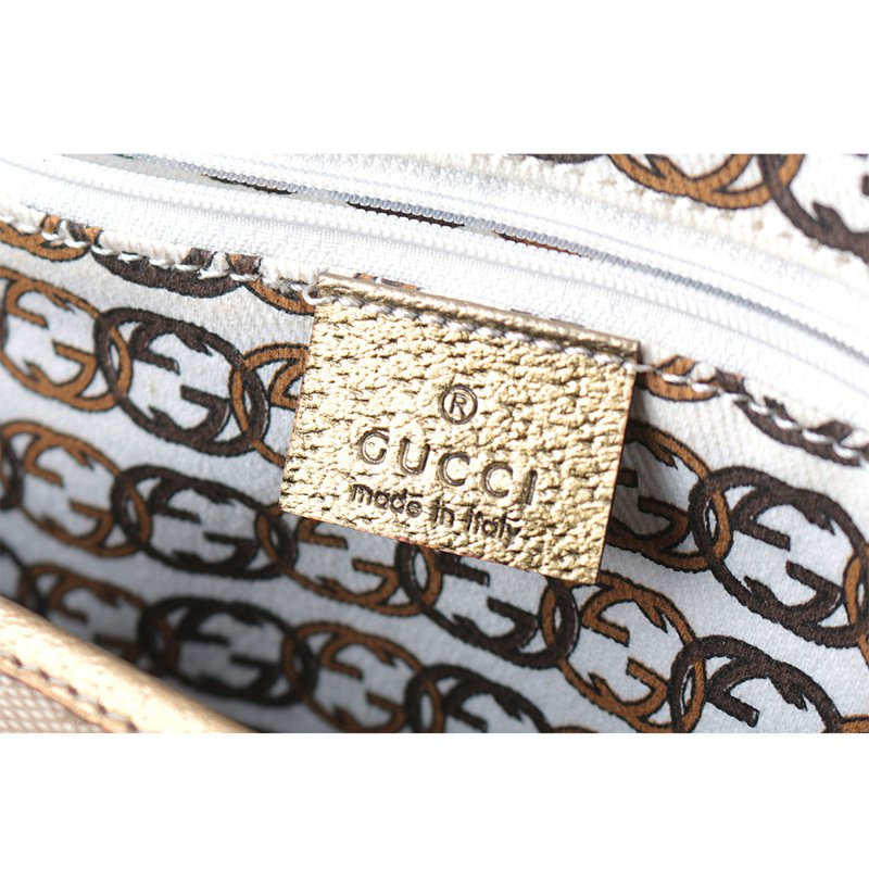 GUCCI GG Logo 緹花布拼皮革蝴蝶結托特包(金色)-7