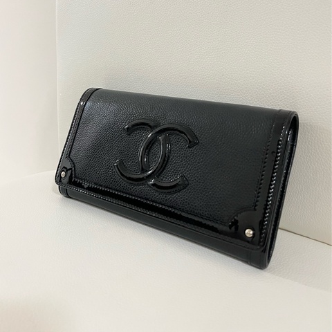 Chanel 黑色大雙C信封長夾