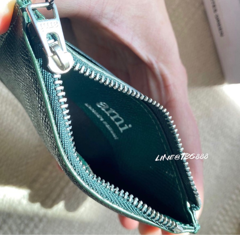 ❤️💜 全新品 Ami Paris 深綠 荔枝紋 零錢包 卡夾-2