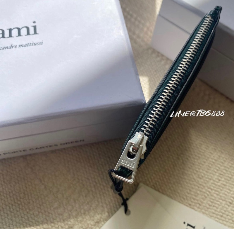 ❤️💜 全新品 Ami Paris 深綠 荔枝紋 零錢包 卡夾-4