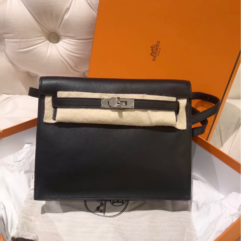Hermes愛馬仕Kelly danse凱莉跳舞包黑色銀釦eve皮阿嬌同款真皮輕奢肩背包側背包托特包手提包通勤女包側背包-0