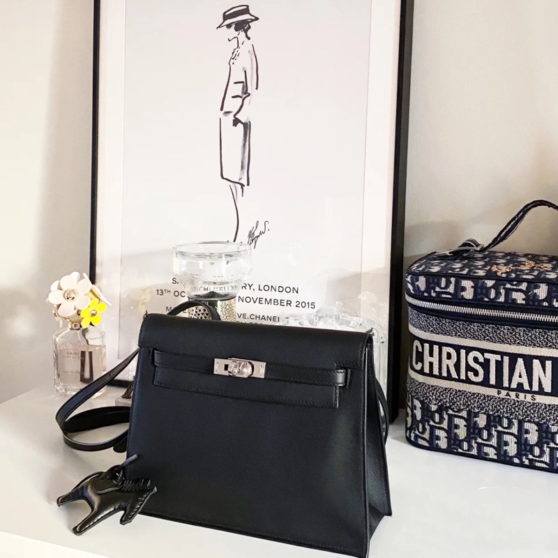 Hermes愛馬仕Kelly danse凱莉跳舞包黑色銀釦eve皮阿嬌同款真皮輕奢肩背包側背包托特包手提包通勤女包側背包-5