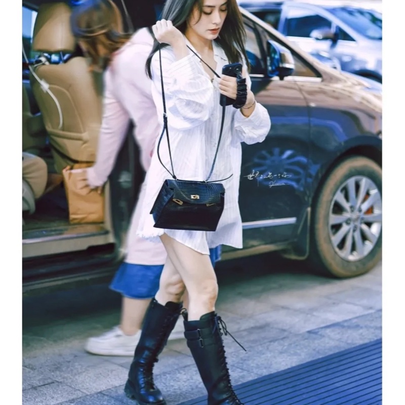 Hermes愛馬仕Kelly danse凱莉跳舞包黑色銀釦eve皮阿嬌同款真皮輕奢肩背包側背包托特包手提包通勤女包側背包-7