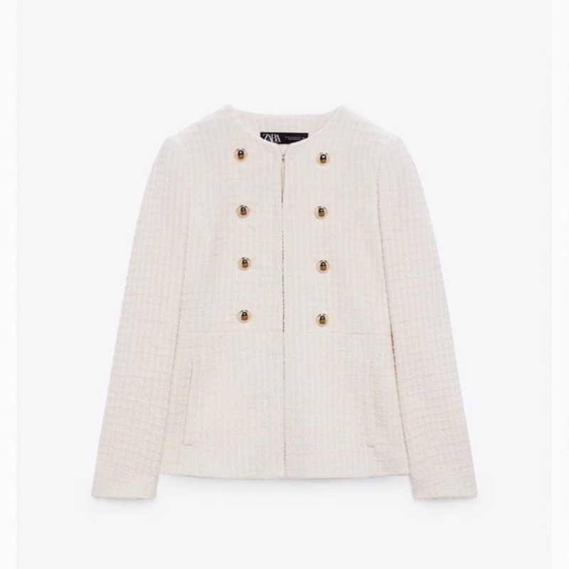 ❤️ZARA-小香風金色鈕扣紋理西裝外套M號（白）-0