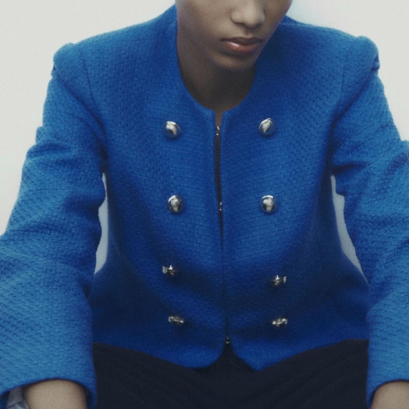 ❤️ZARA-小香風金色鈕扣紋理西裝外套M號（白）-1