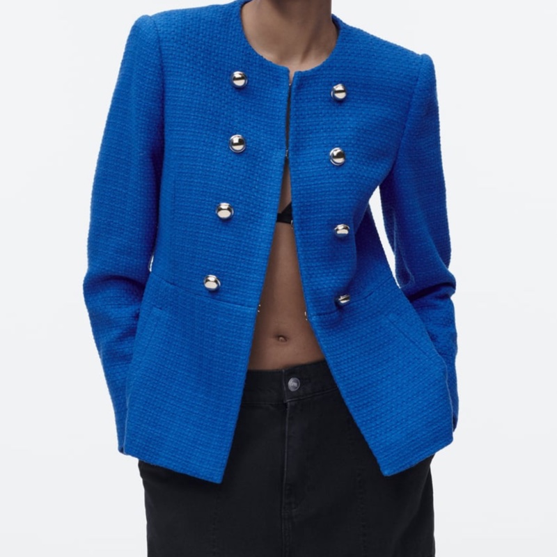 ❤️ZARA-小香風金色鈕扣紋理西裝外套M號（白）-2