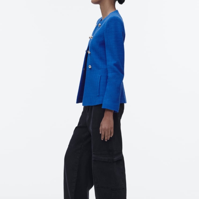 ❤️ZARA-小香風金色鈕扣紋理西裝外套M號（白）-3