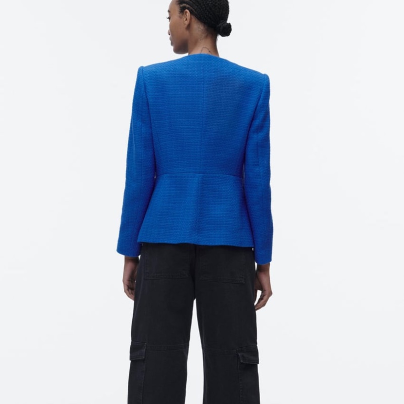 ❤️ZARA-小香風金色鈕扣紋理西裝外套M號（白）-4