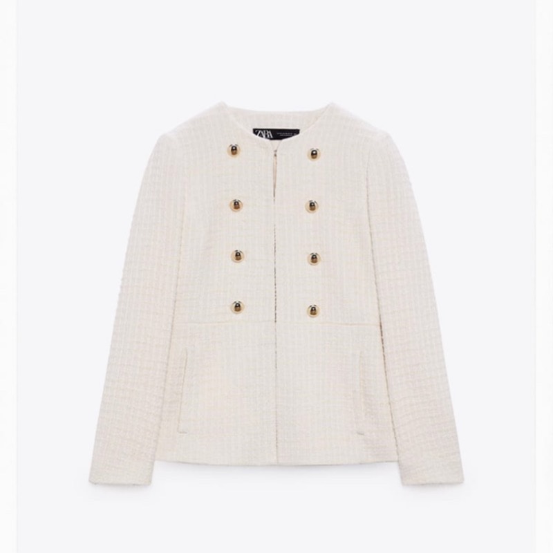❤️ZARA-小香風金色鈕扣紋理西裝外套M號（白）-6