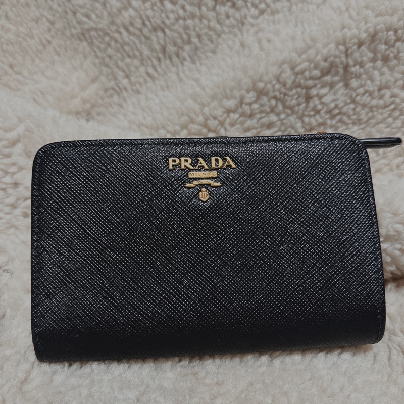 Prada 中夾 皮夾 十字壓紋牛皮 9成新-0